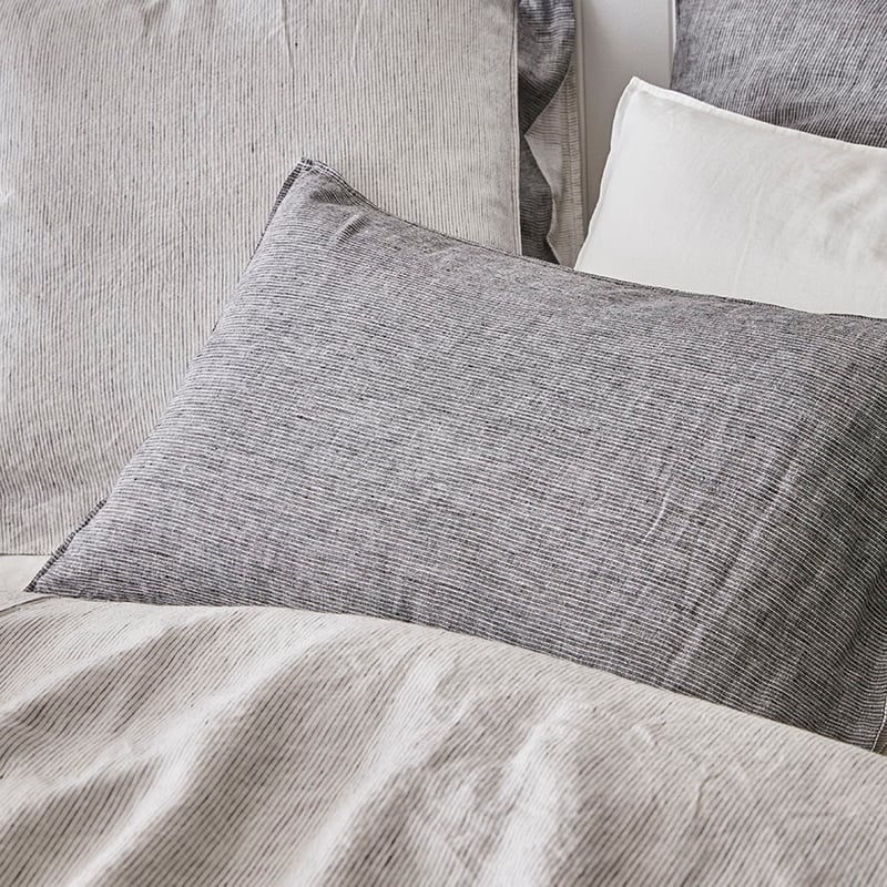 Vintage Washed Linen Black Stripe Quilt Cover