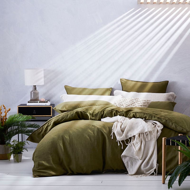 Vintage Washed Linen Olive Quilt Cover