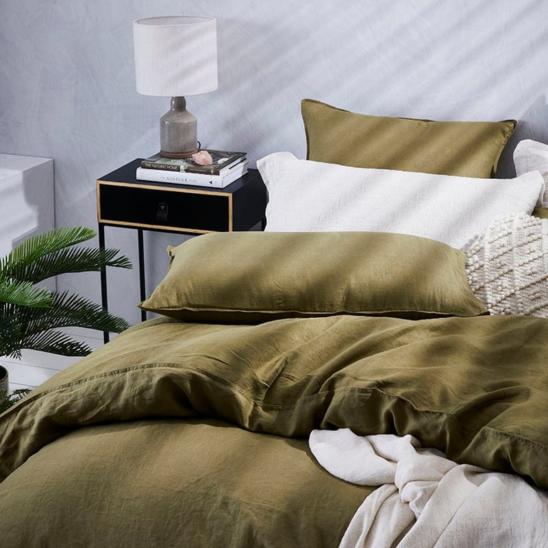 Vintage Washed Linen Olive Quilt Cover