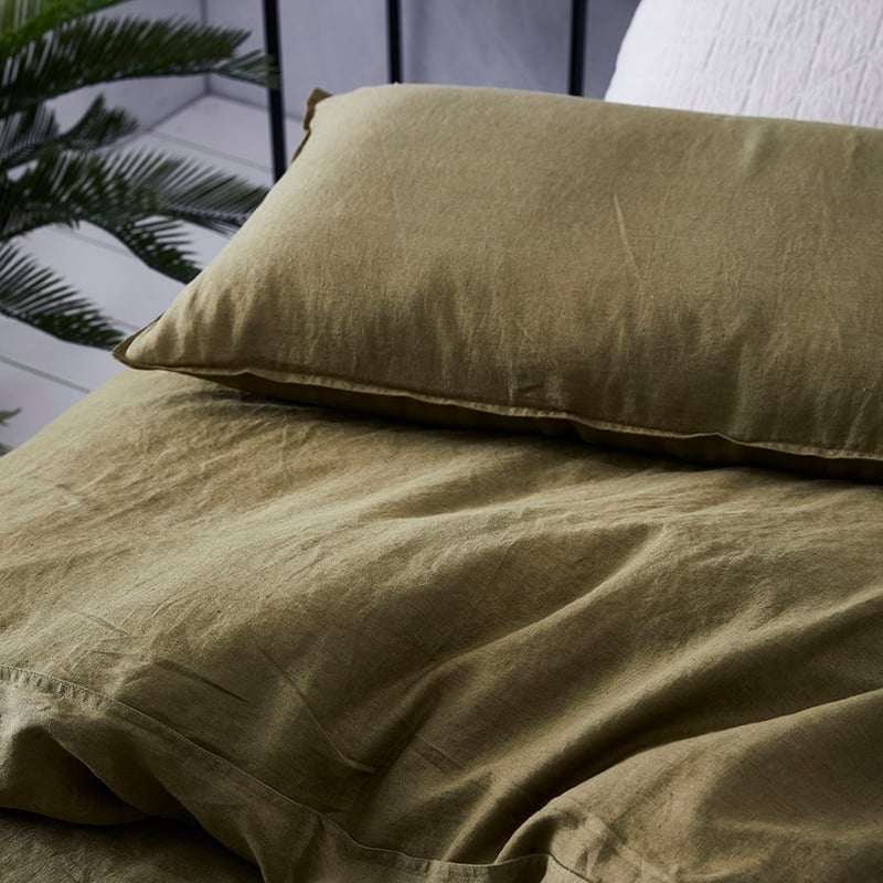 Vintage Washed Linen Olive Quilt Cover