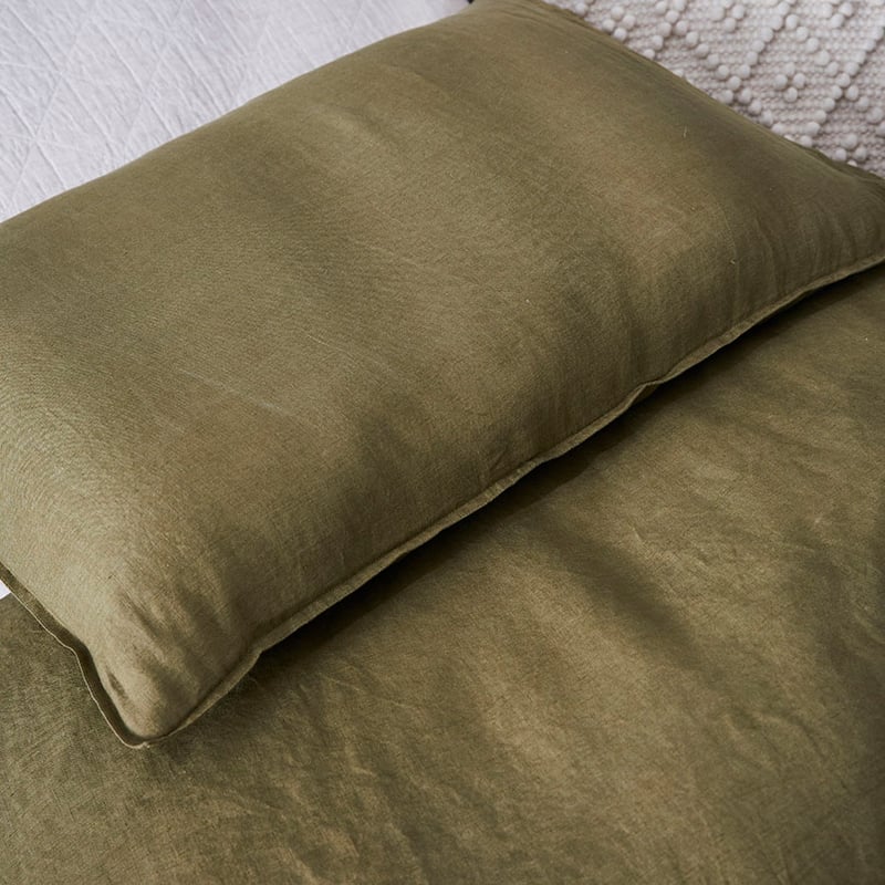 Vintage Washed Linen Olive Quilt Cover