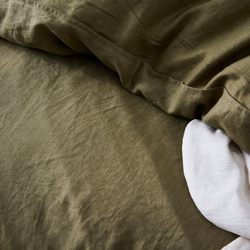 Vintage Washed Linen Olive Quilt Cover