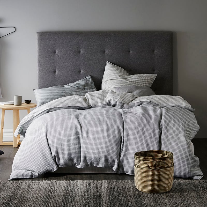 Vintage Washed Linen Silver Grid Quilt Cover