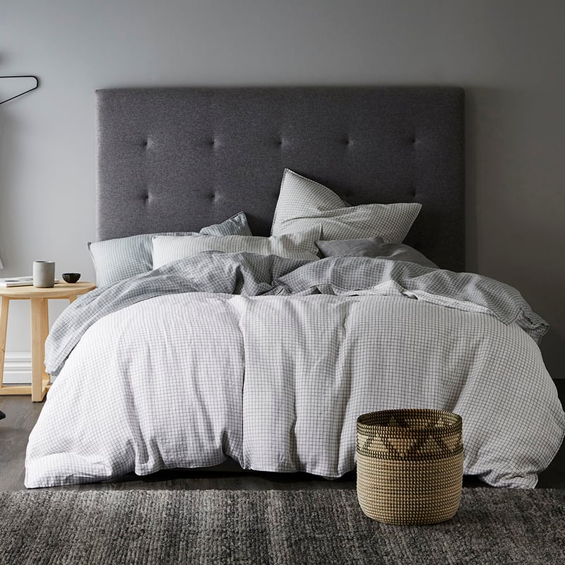 Vintage Washed Linen Silver Grid Quilt Cover