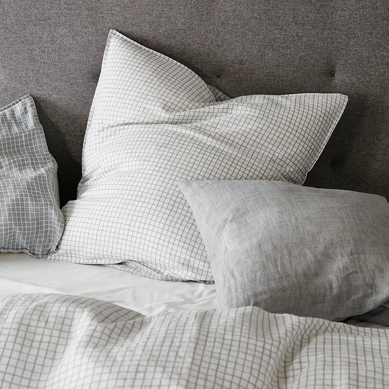Vintage Washed Linen Silver Grid Quilt Cover