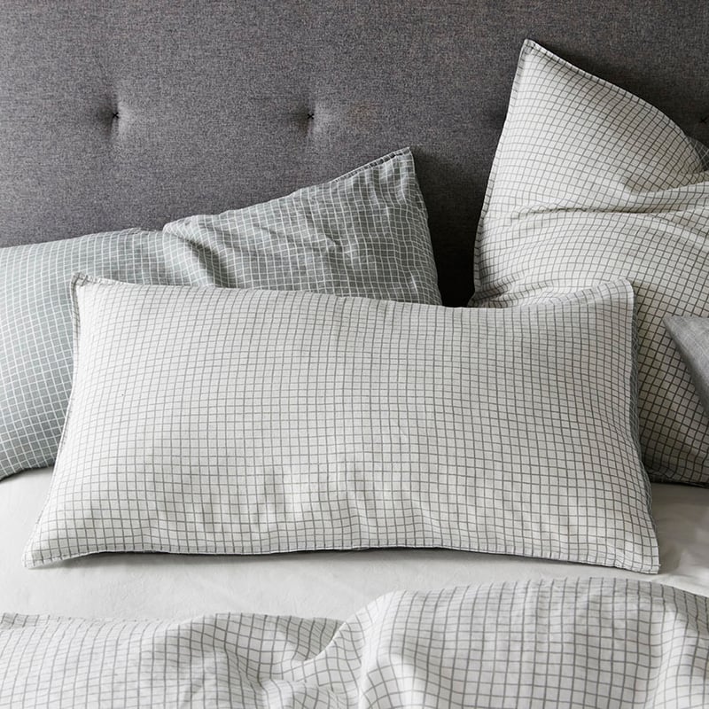 Vintage Washed Linen Silver Grid Quilt Cover