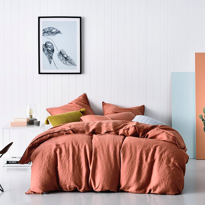 Vintage Washed Linen Terracotta Quilt Cover