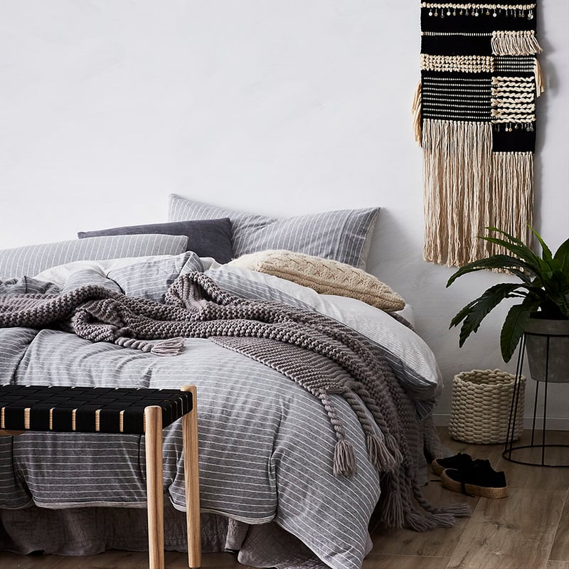 Ultra Soft Jersey Stripe Grey Quilt Cover