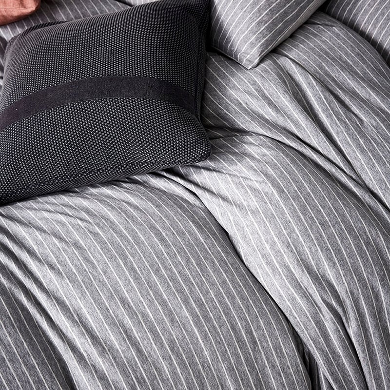 Ultra Soft Jersey Stripe Grey Quilt Cover