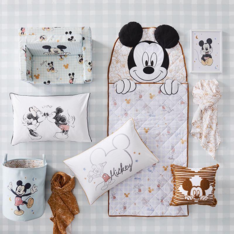 mickey mouse set of gifts, sleeping bag, canvas, cushion, towel, bag, pillow and kids seat