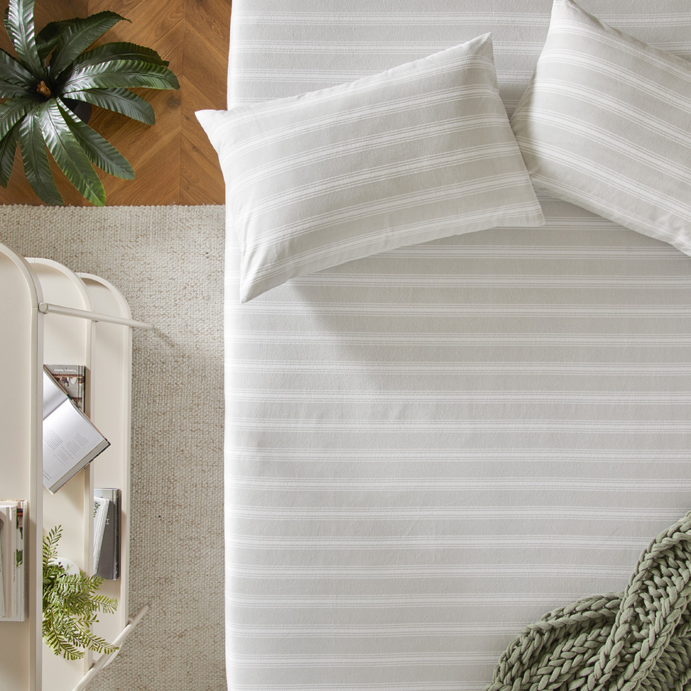 Flannelette Printed Silver Stripe Pillowcase Adairs