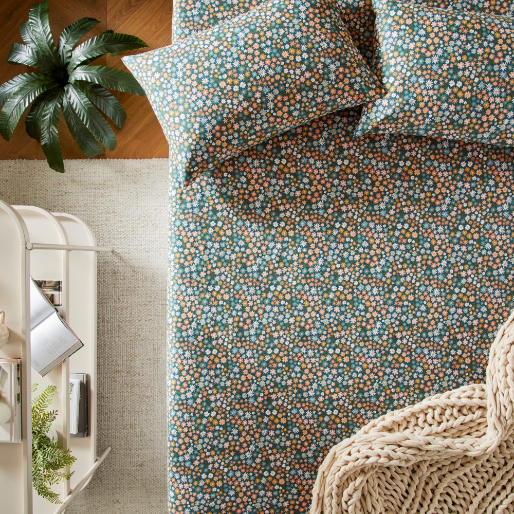 Flannelette Printed Petrol Blue Midnight Floral Pillowcase Adairs