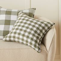 Belgian Forest & White Check Vintage Washed Linen Cushion