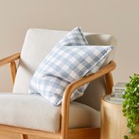Belgian Light Denim & White Check Vintage Washed Linen Cushion