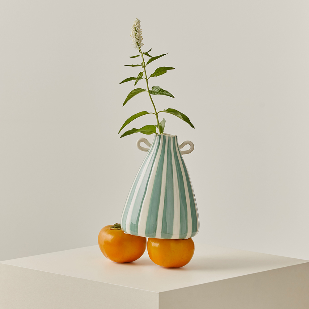 Lyon Green Stripe Vase Adairs