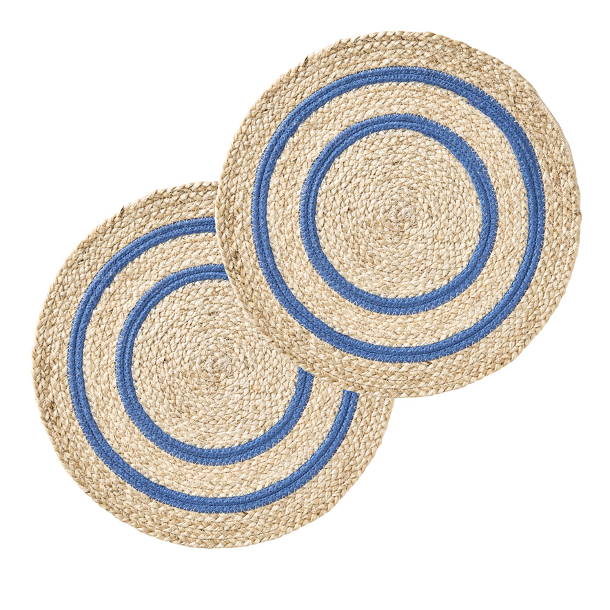 Tulum Natural & Vivid Blue Placemat Pack of 2 | Homewares | Adairs