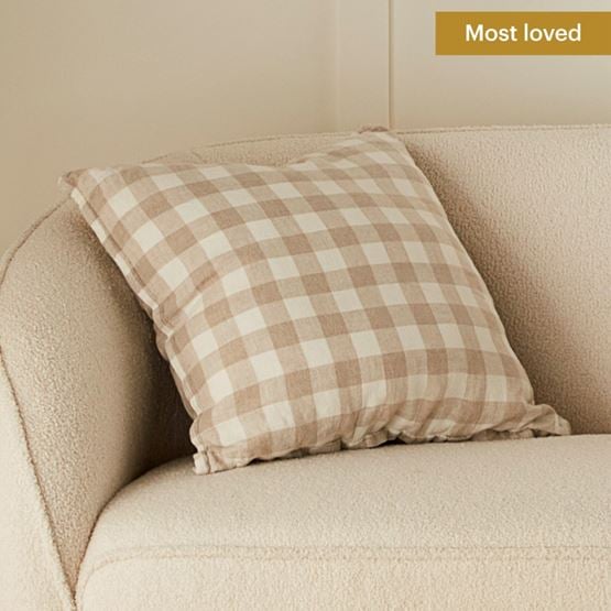 Belgian White Check Vintage Washed Linen Cushion