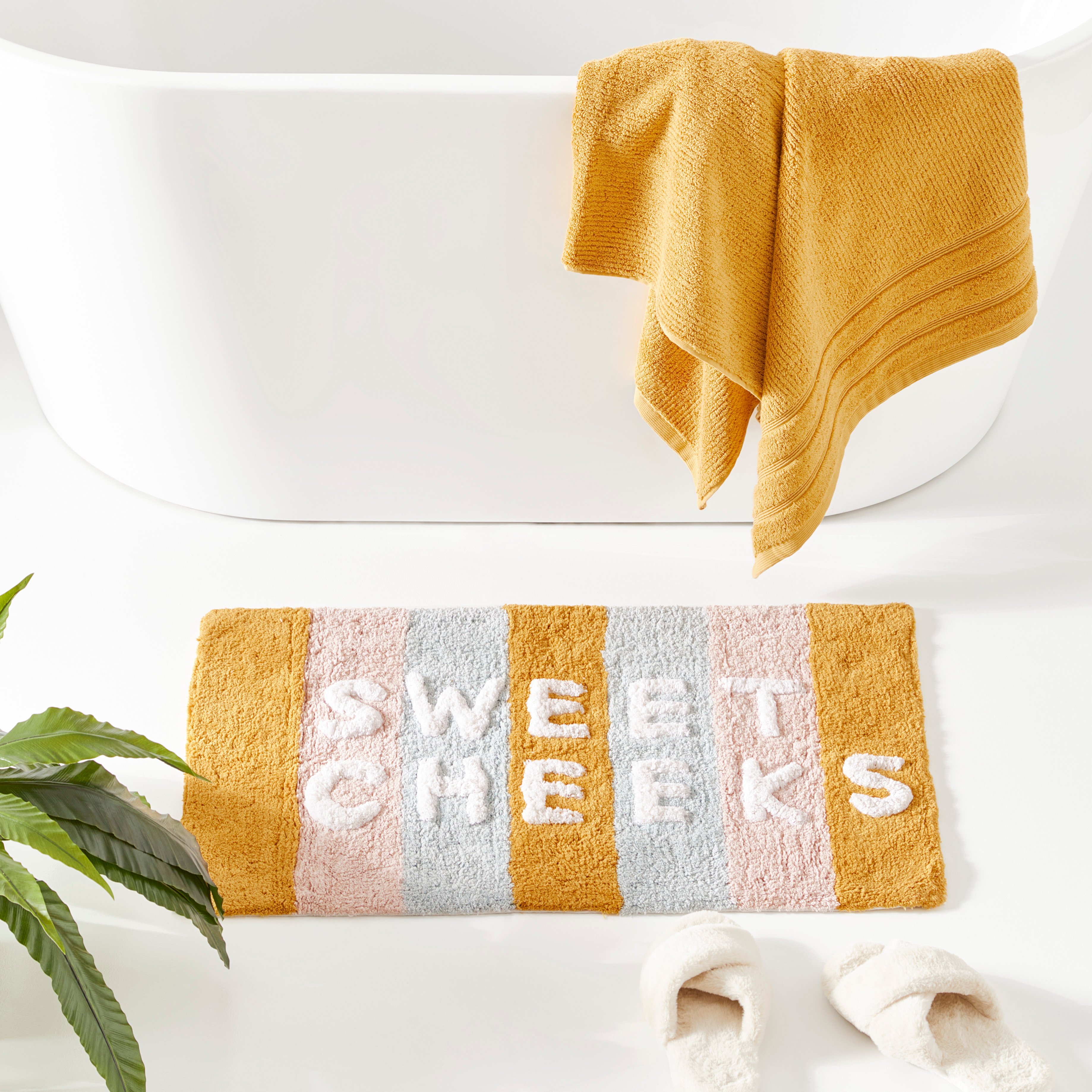 Sweet Cheeks Mustard Multi Stripe Bath Mat Adairs