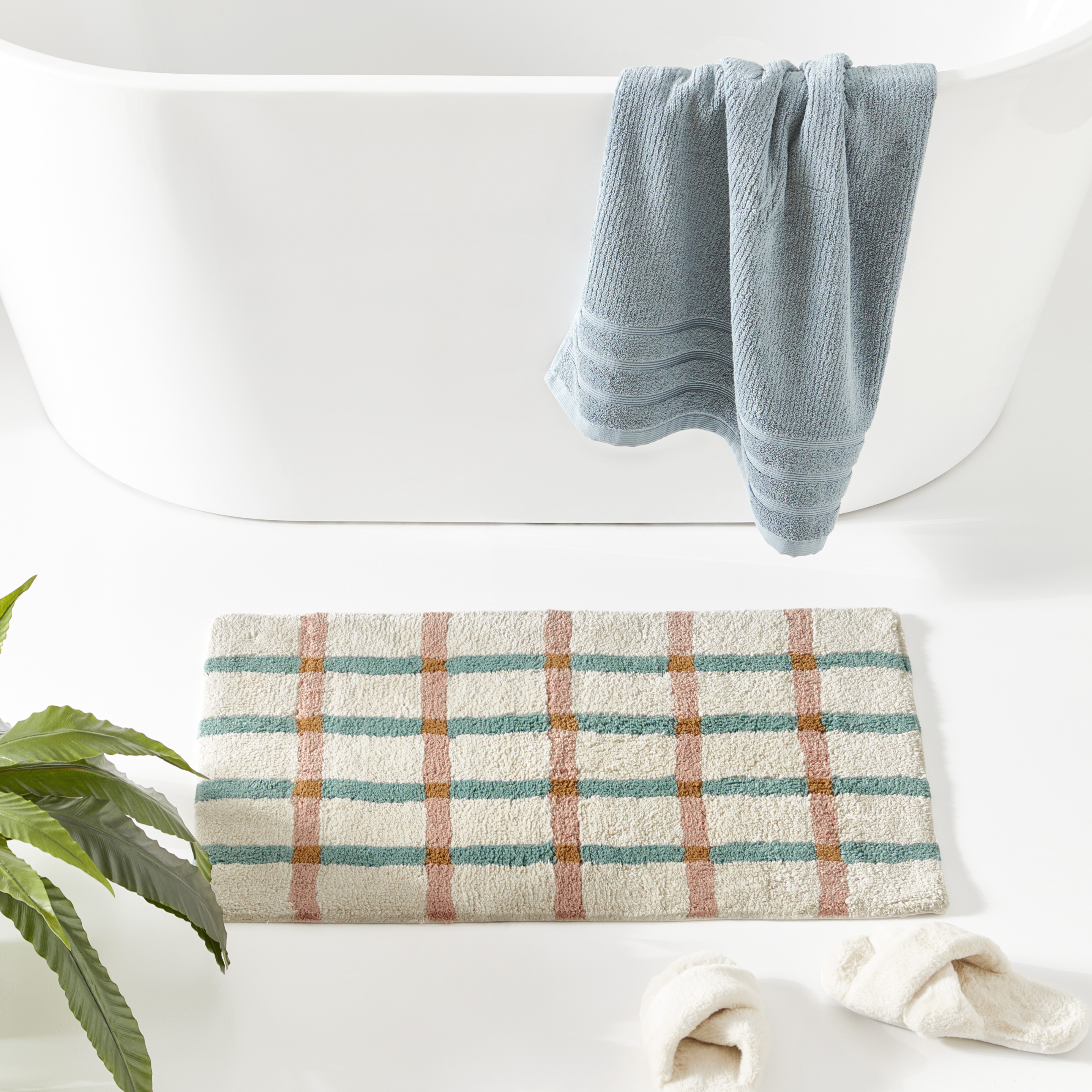 Summer Check Natural Multi Bath Mat | Adairs