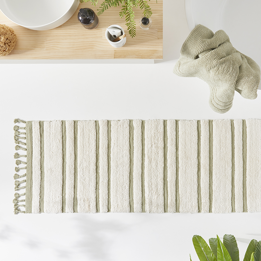 Riviera Stripe Green Tea Multi Bath Runner Adairs