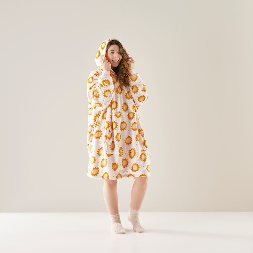 Teddy Pink Multi Sunflowers Hooded Blanket Bathroom Adairs