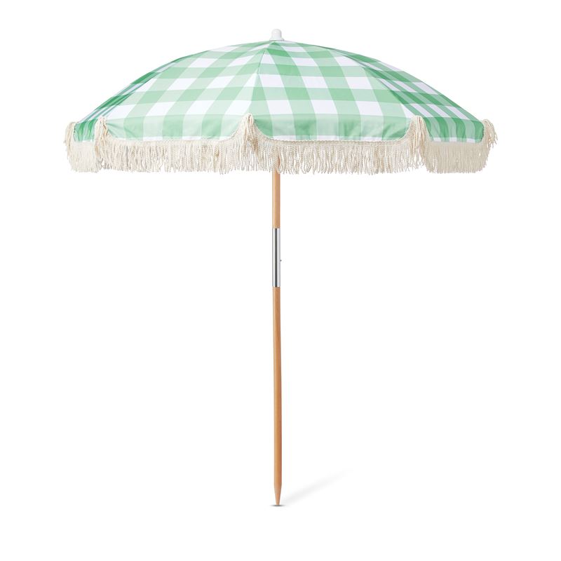 Holiday Green Gingham Beach Umbrella