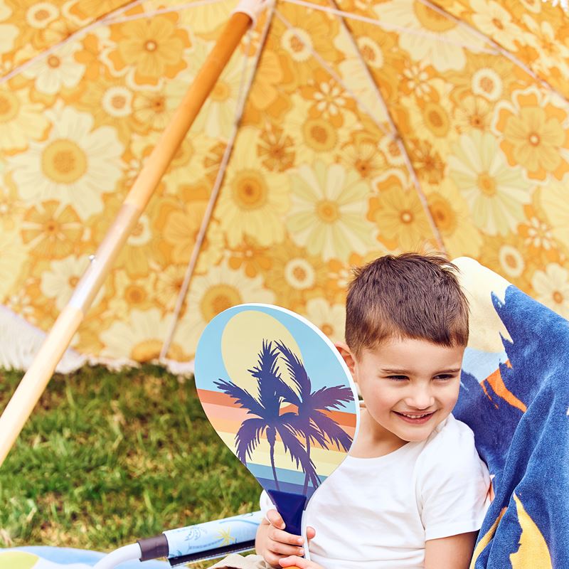 Holiday Retro Golden Floral Beach Umbrella