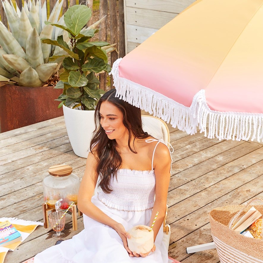 Yellow & Coral Ombre Beach Umbrella Adairs