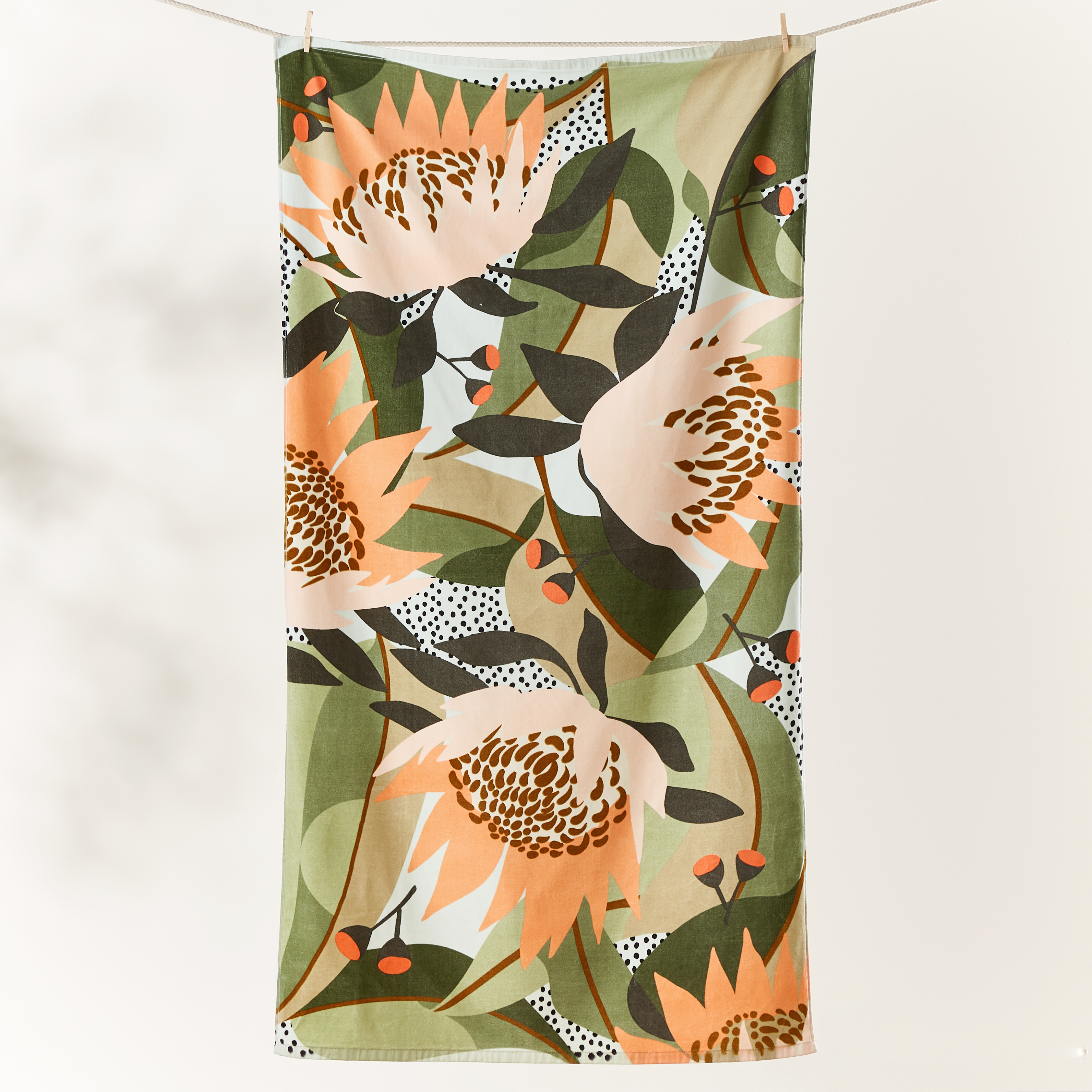 Sand Free Waratah Green Beach Towel Adairs