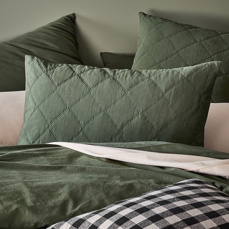 Stonewashed Cotton Basil Quilted Pillowcases