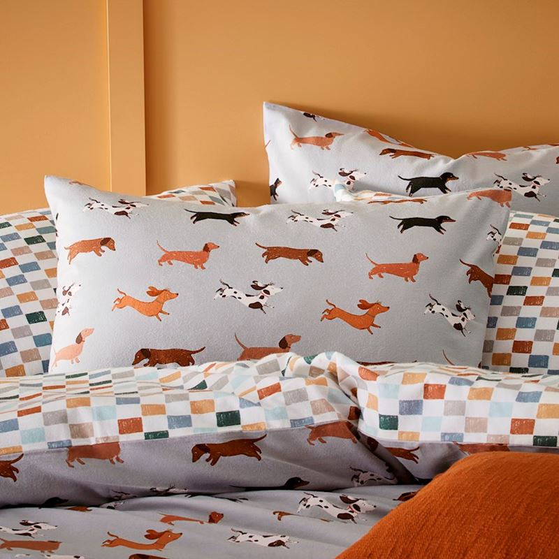 Printed Silver Dachshund Flannelette Quilt Cover Set + Separates