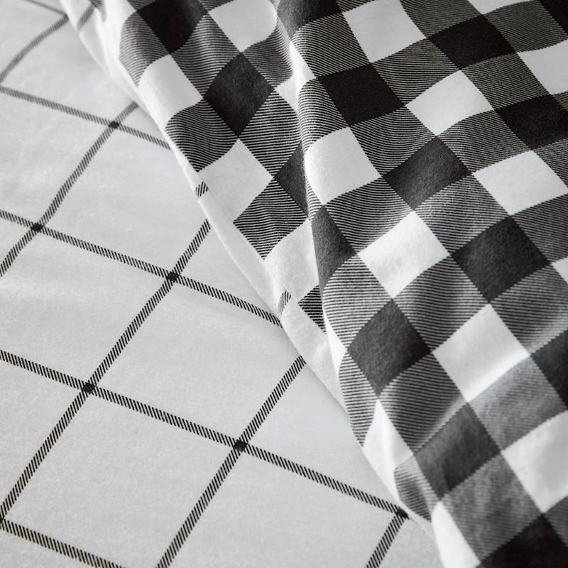 Printed Gingham Charcoal Flannelette Quilt Cover Set + Separates