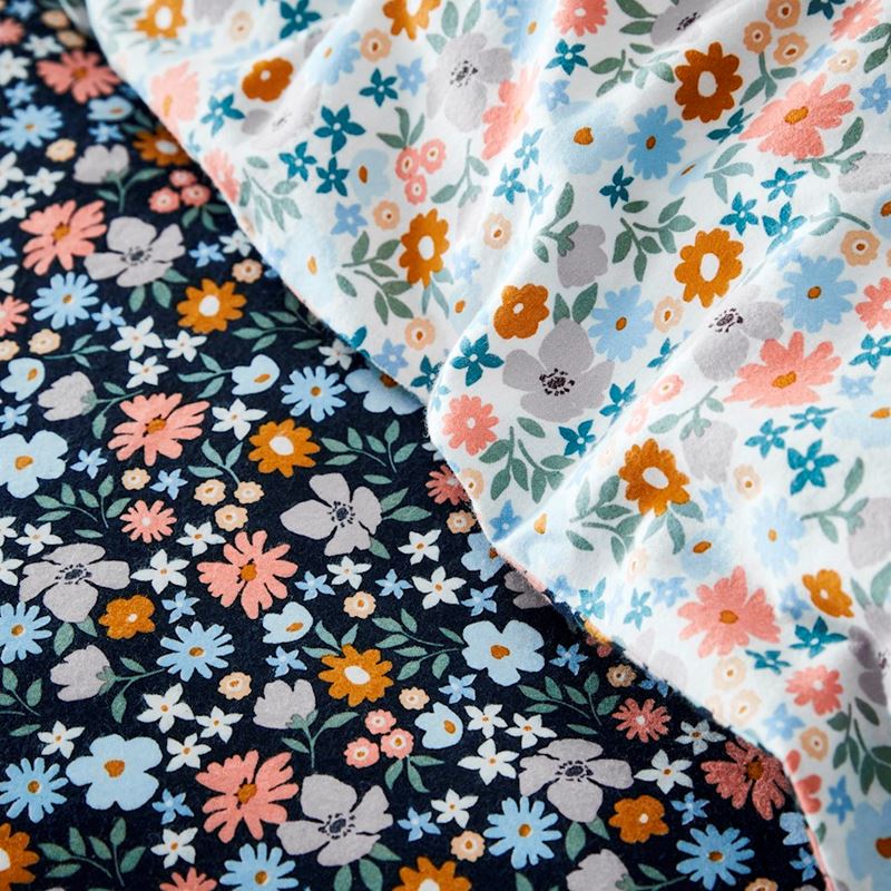 Printed Wild Bloom Navy Flannelette Quilt Cover Set + Separates