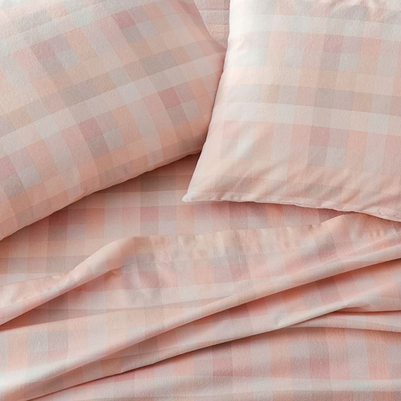 Printed Pink Dusty Check Flannelette Sheet Set