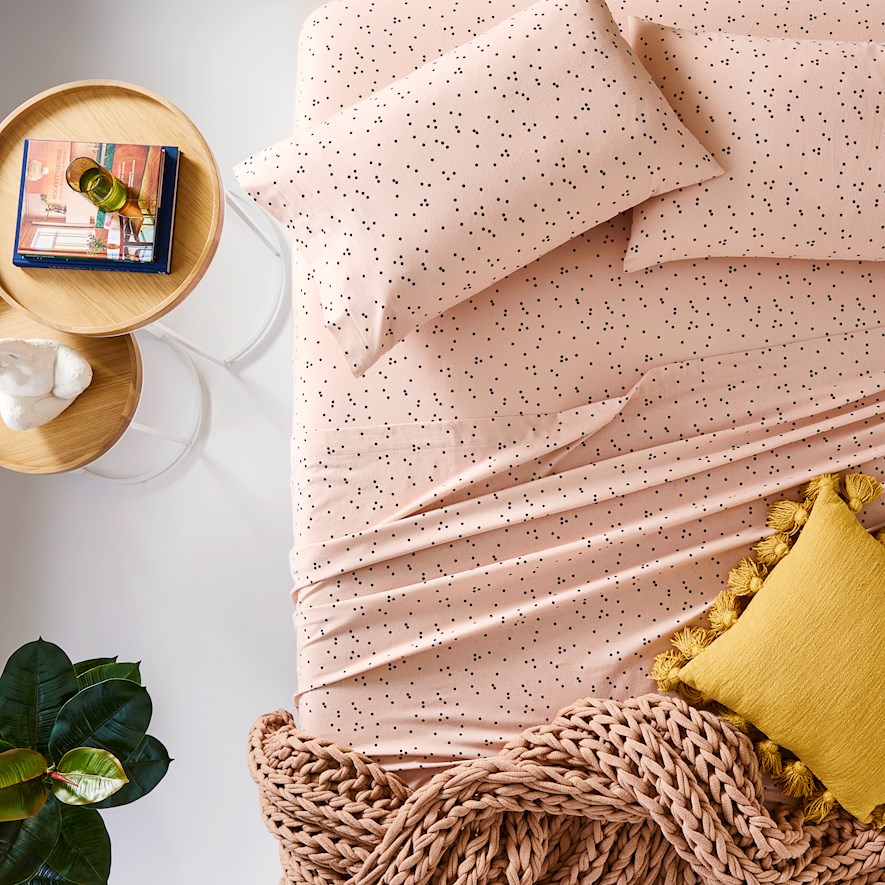 Printed Pink Spot Flannelette Sheet Set Adairs