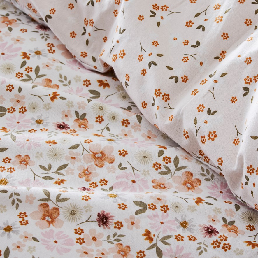 Printed Winter Garden White Flannelette Quilt Cover Set + Separates