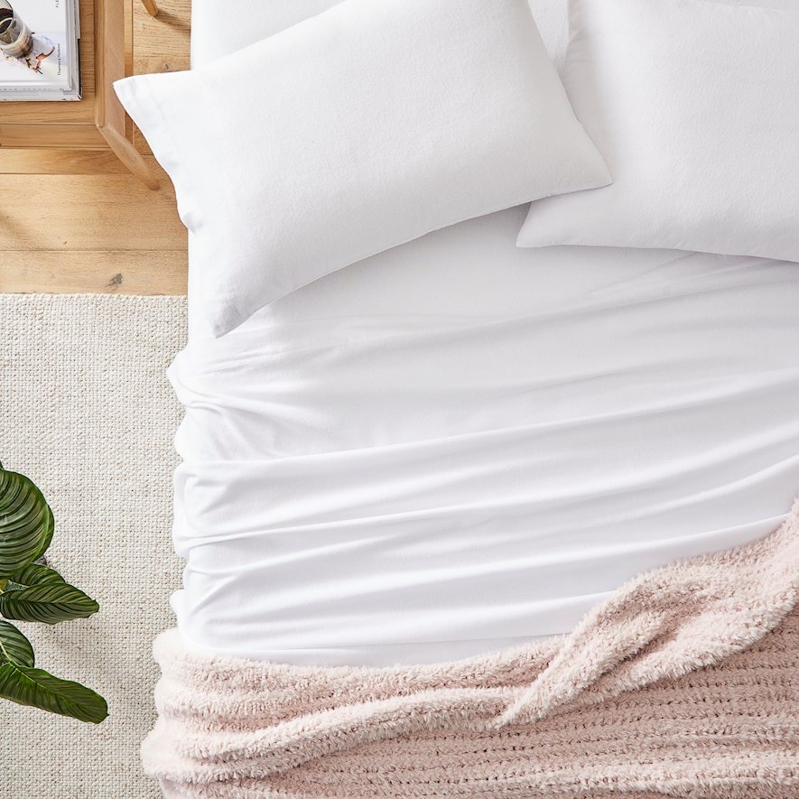 Plain Dyed White Flannelette Sheet Set Adairs