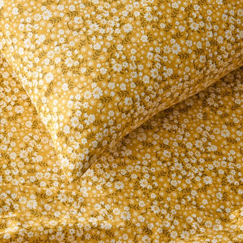 Printed Flannelette Mustard Floral Sheet Set