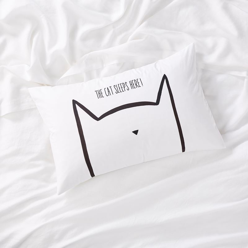 The Cat Sleeps Here Text Pillowcase