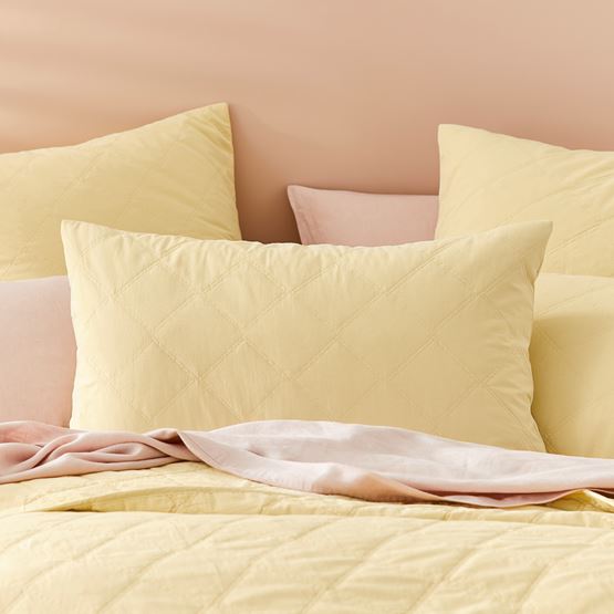 Stonewashed Cotton Dusty Yellow Quilted Pillowcase  