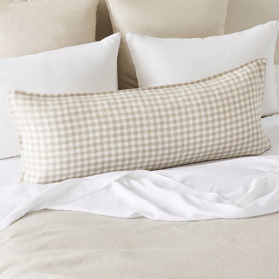 Vintage Washed Linen Check Bolster Pillowcase