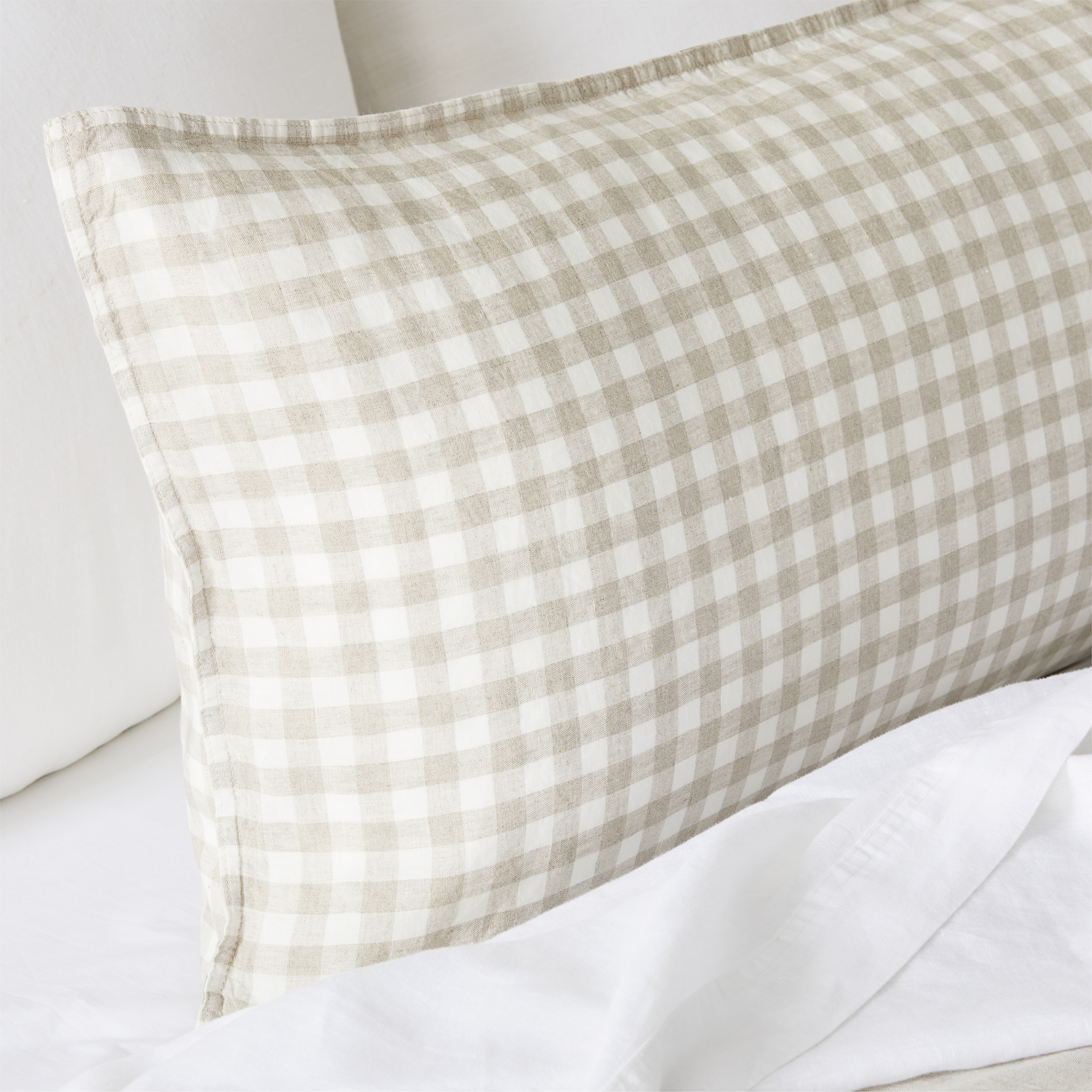 Vintage Washed Linen Check Bolster Pillowcase Adairs
