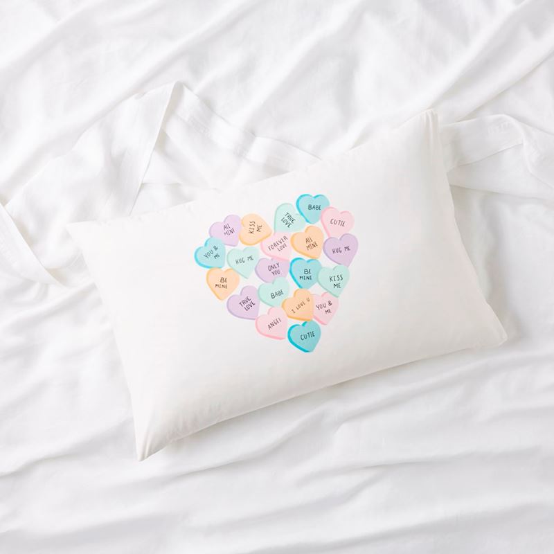 Candy Hearts Valentine's Day Text Pillowcase