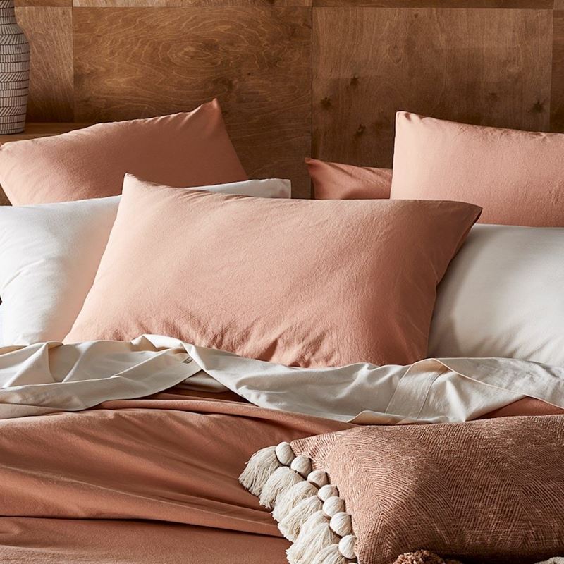 Stonewashed Cotton Coral Sand Pillowcases