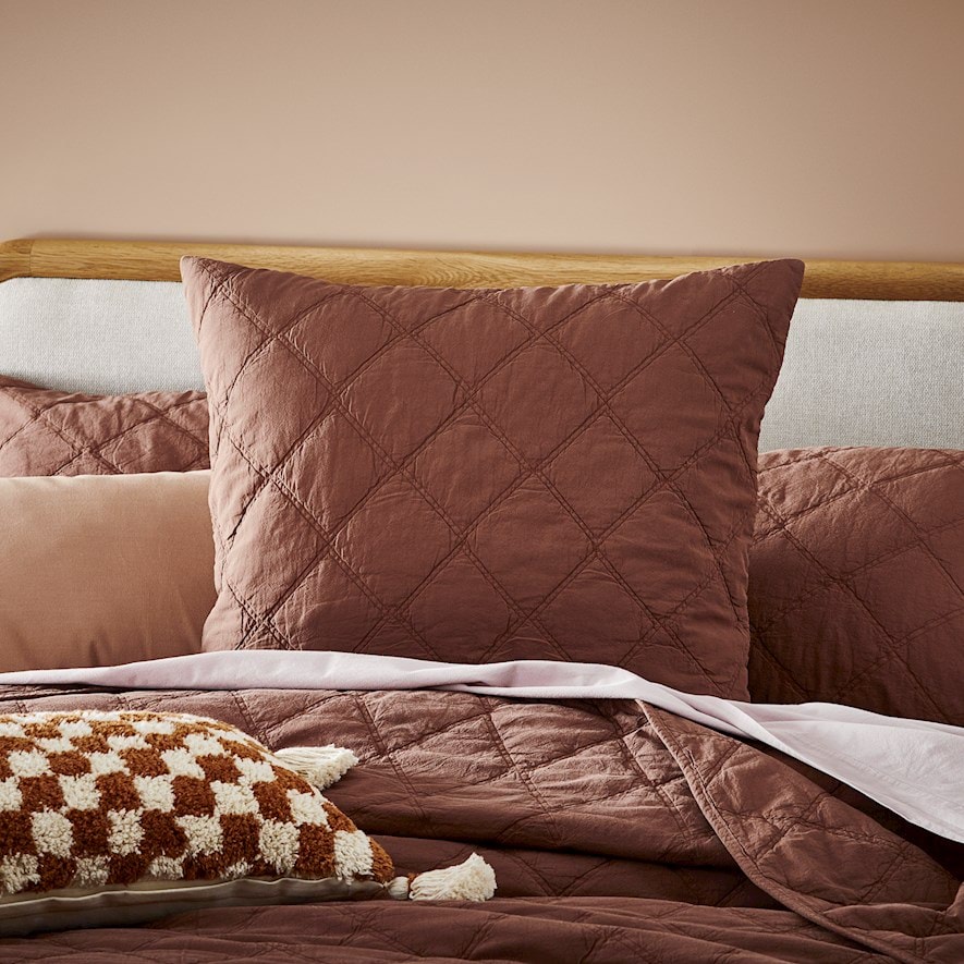 Home Republic Stonewashed Cotton Mahogany Quilted Pillowcase Adairs