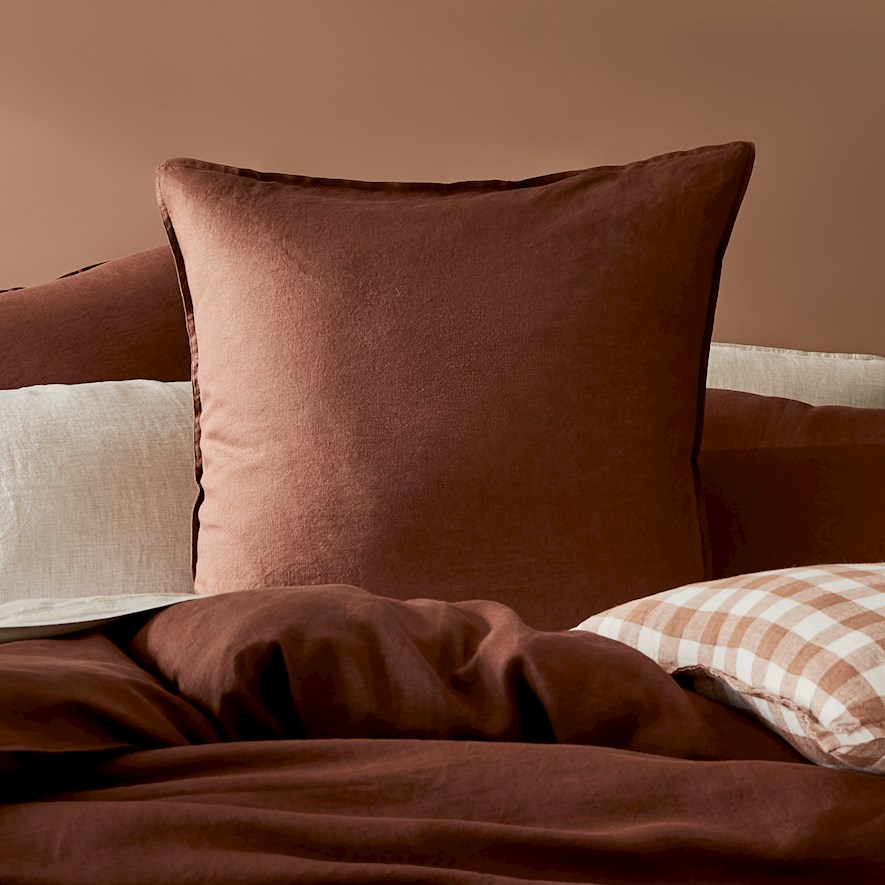 Home Republic Vintage Washed Linen Pecan Brown Pillowcases Adairs