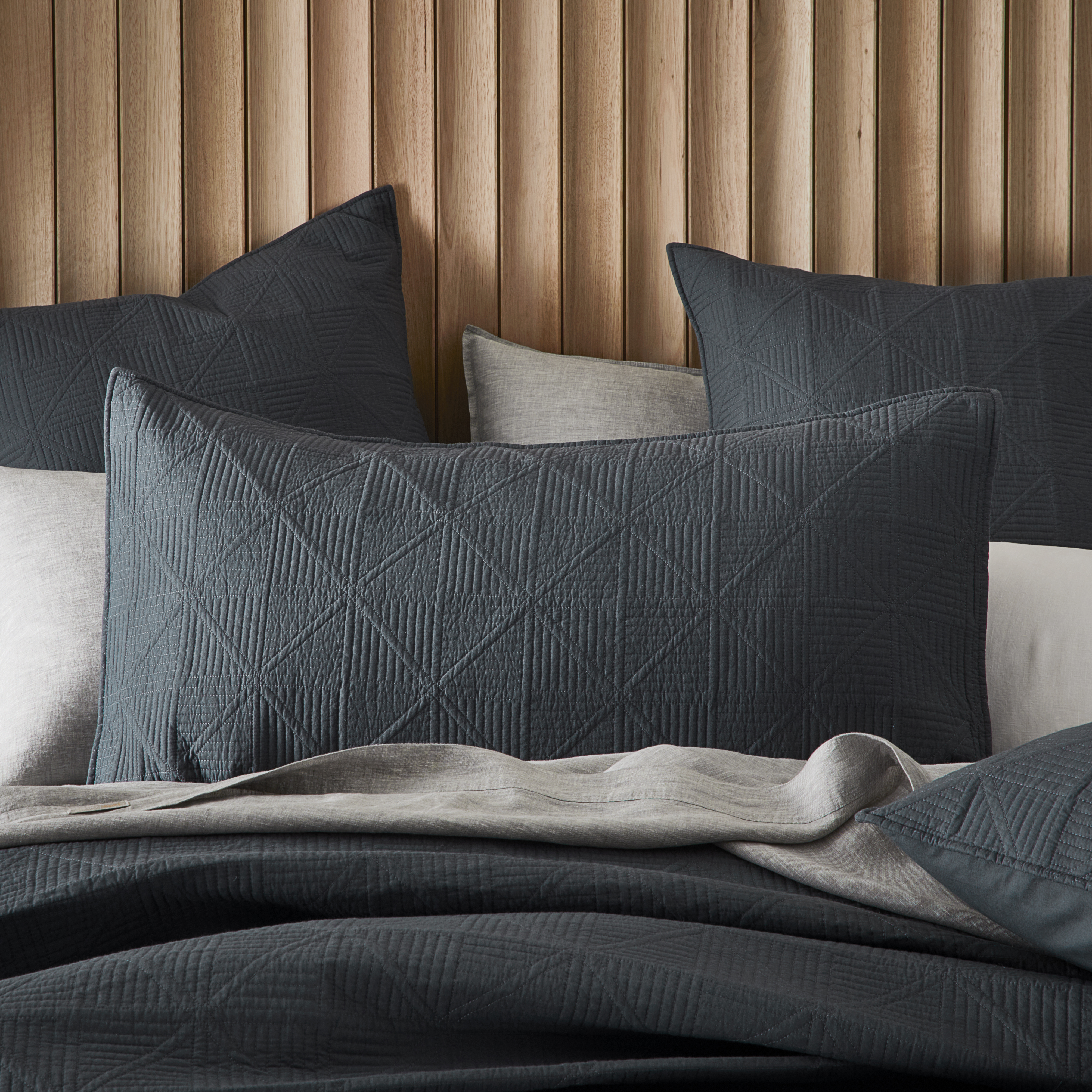 Home Republic Prism Graphite Quilted Pillowcase Bedding Adairs