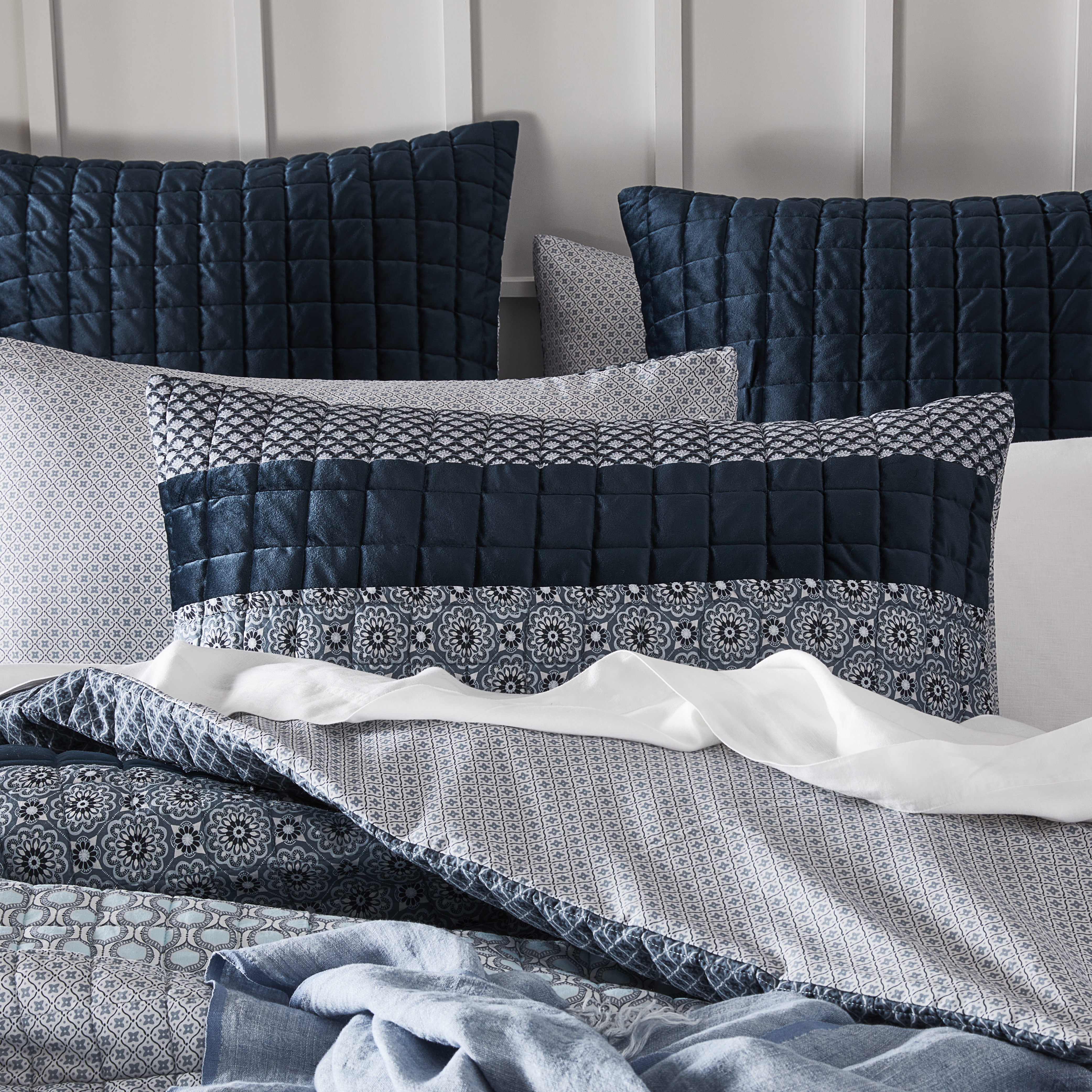 Astrid Navy Quilted Pillowcase| Bedding 