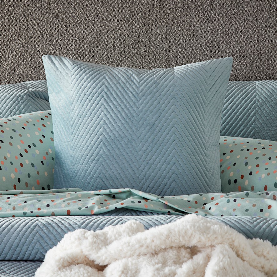 Chevron Ice Blue Velvet Quilted Pillowcases Adairs