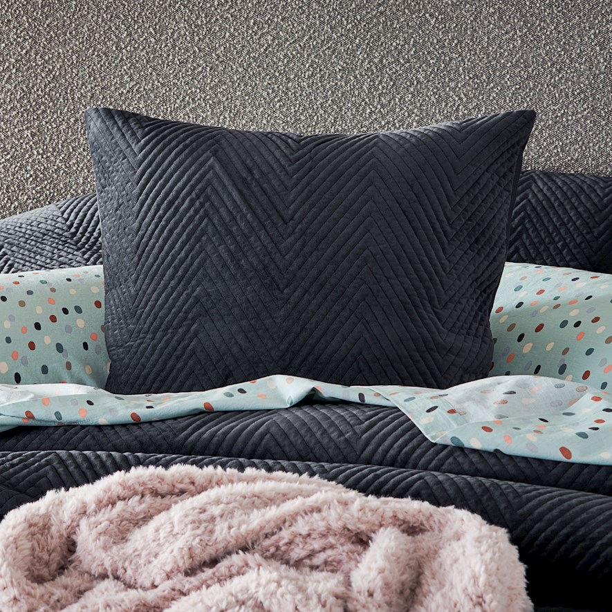 Chevron Dark Slate Velvet Quilted Pillowcases Adairs
